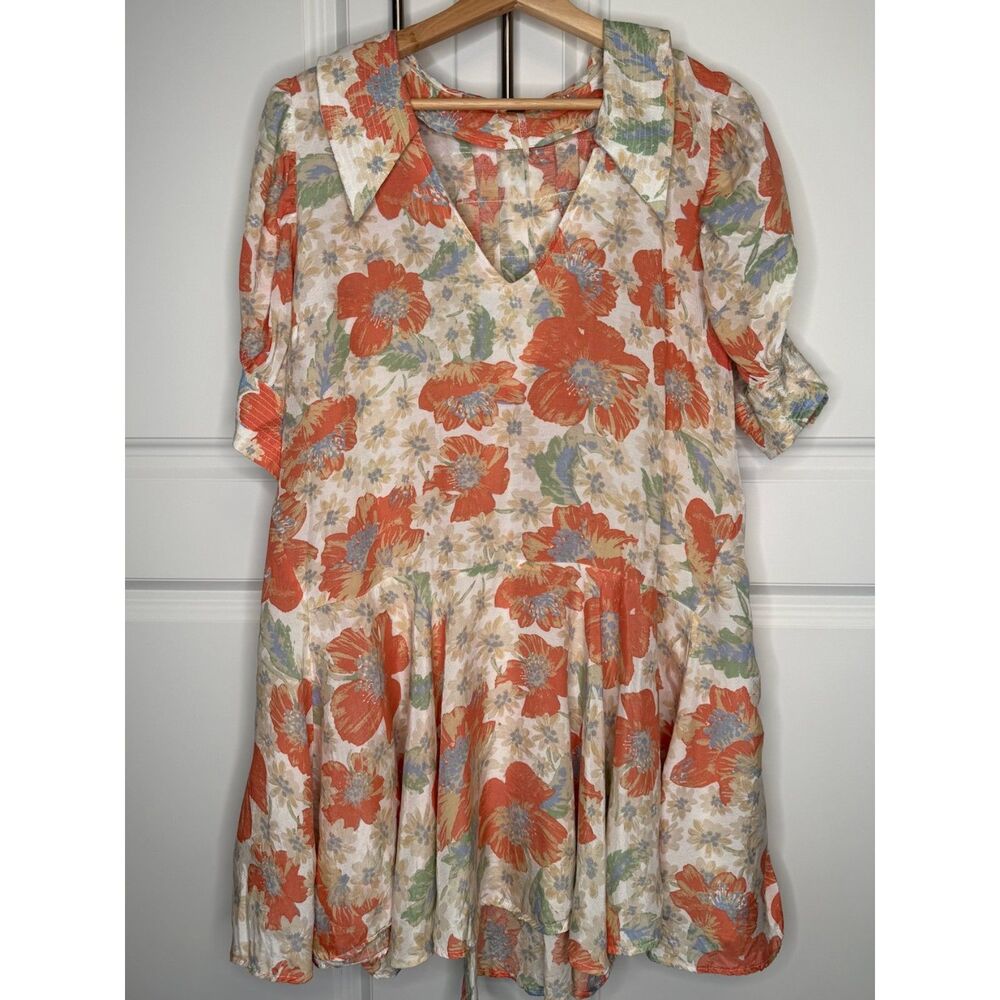Free People Women Medium Floral Babydoll Mini Dress Puff Sleeve Boho Cottagecore